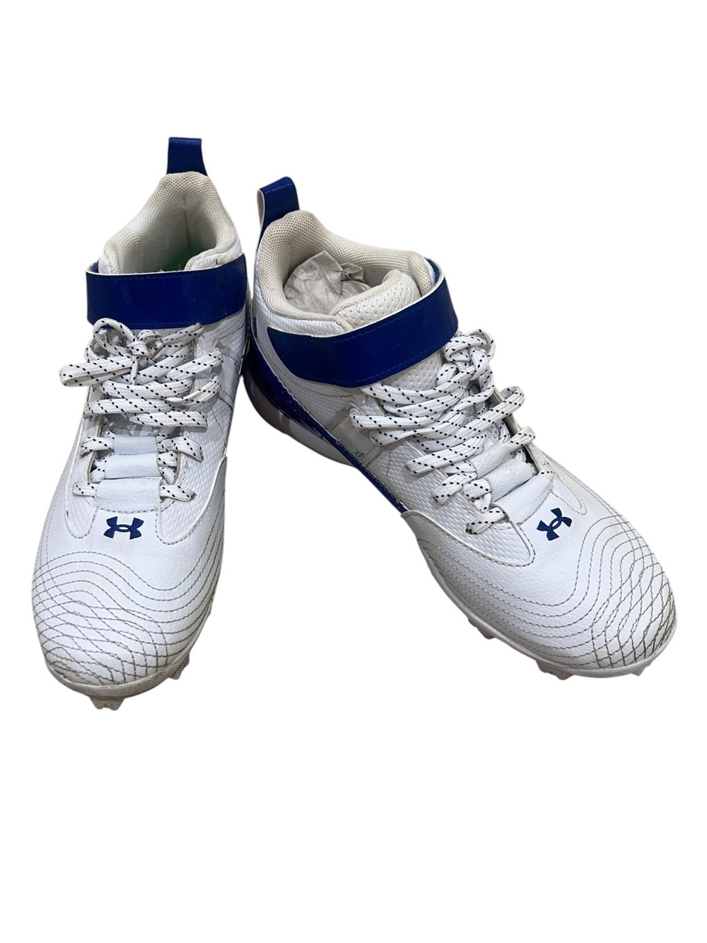 Under Armour Harper White and Blue Athletic Cleats size youth 6